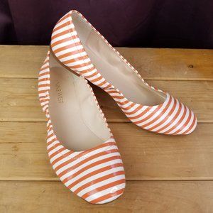 Nine West Girls Nite Womens 7.5M Orange/White Striped Faux Patent Ballet Flat
